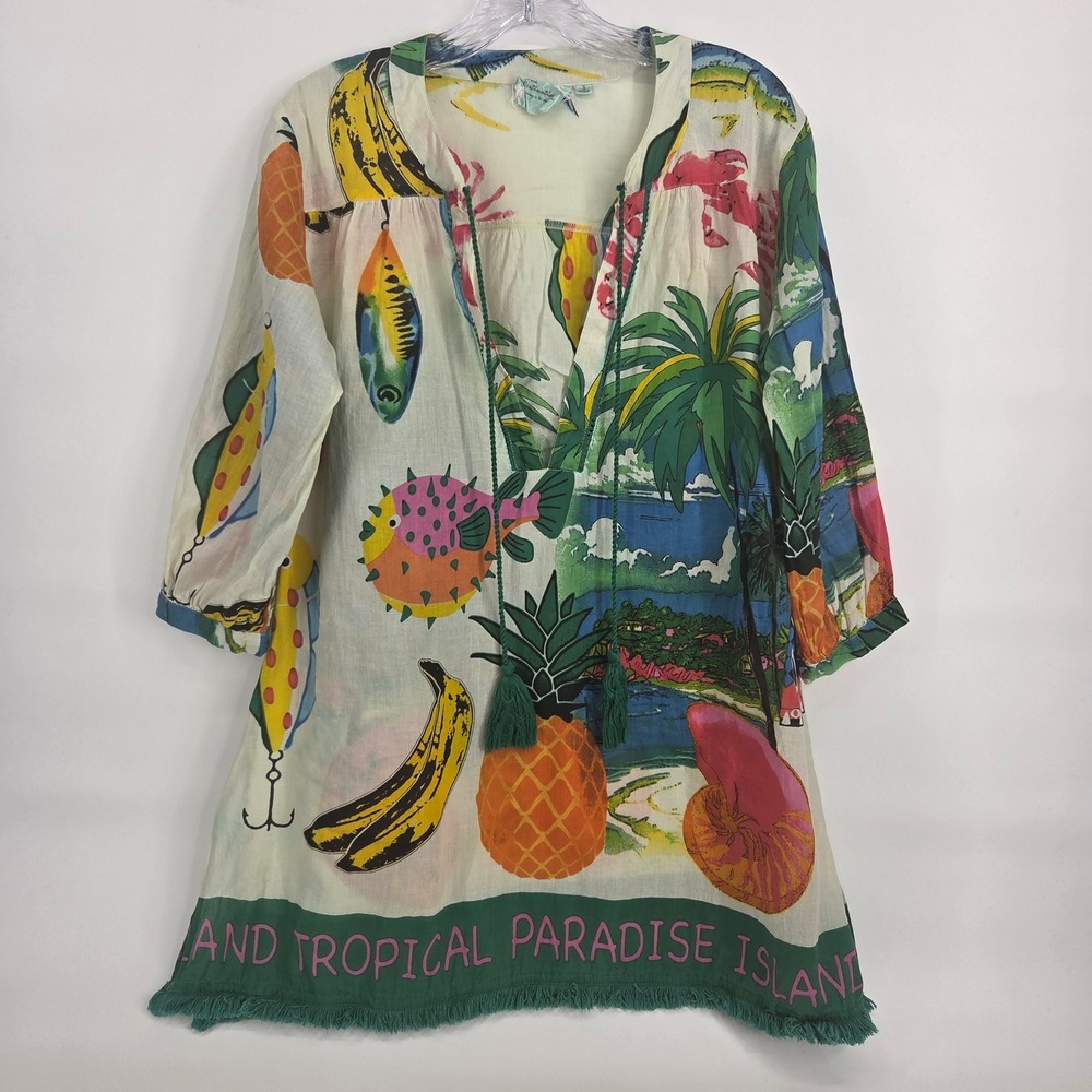True Destination Tunic Top Small White Tropical Island Paradise Boho Eclectic